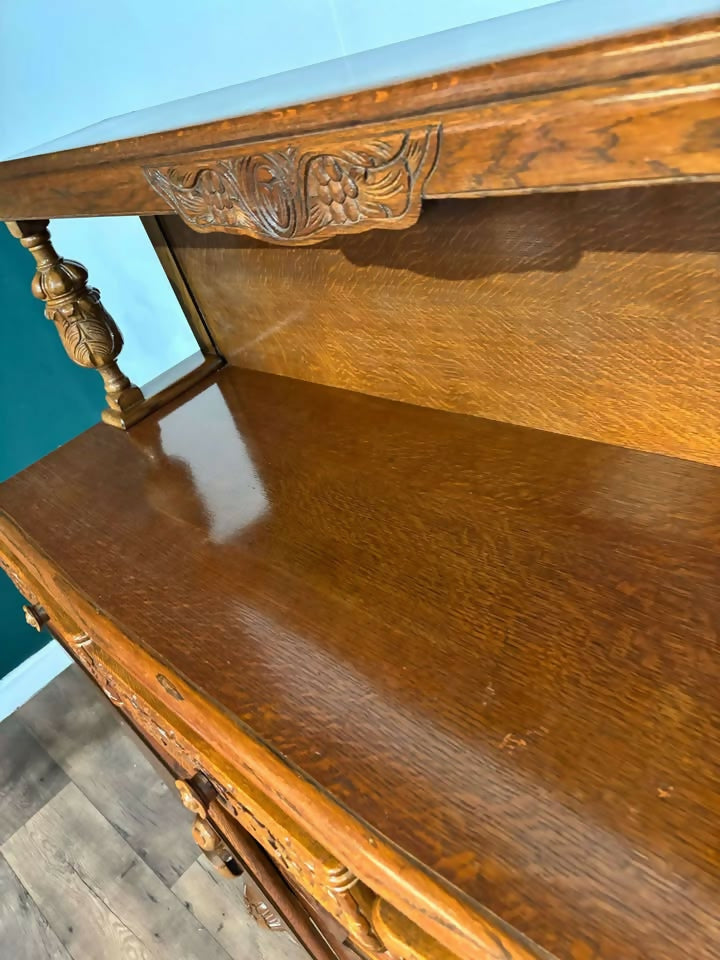 Vintage Honey Oak Carved Sideboard