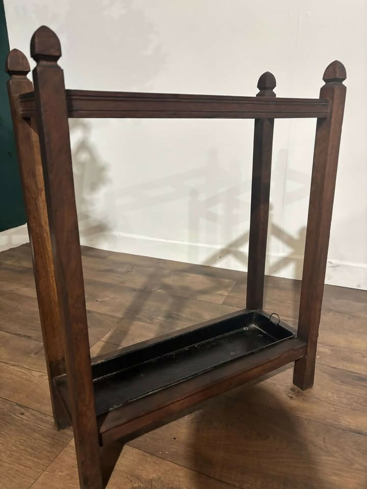 Vintage Oak Stick Stand With Drip Trayc