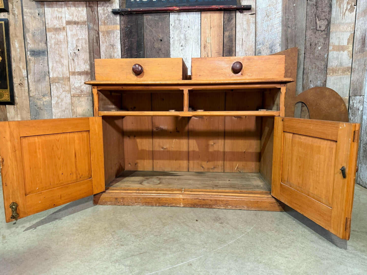 Antique Edwardian Pine Two Door Low Housekeeper Pantry Kitchen Cupboard, c.1920