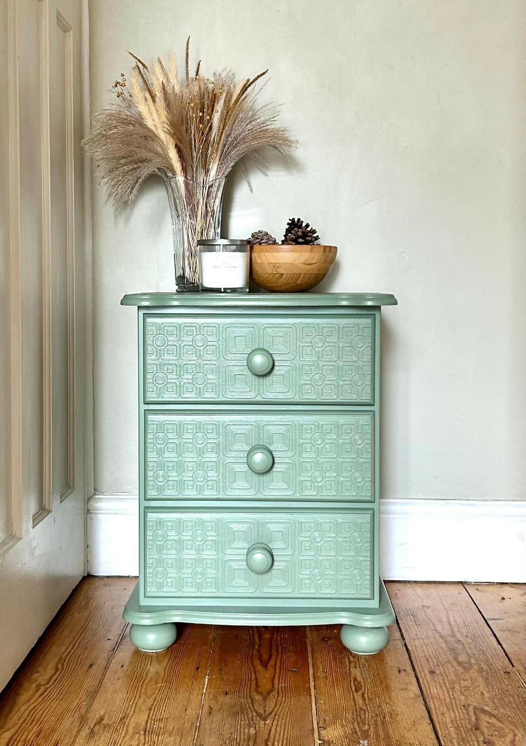 Textured Bedside Table - Green
