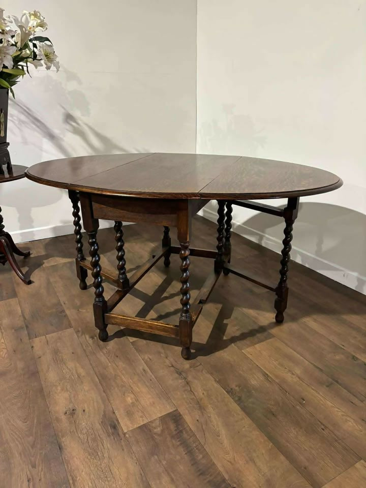 Oak Gateleg Dining Table On Barley Twist Supports
