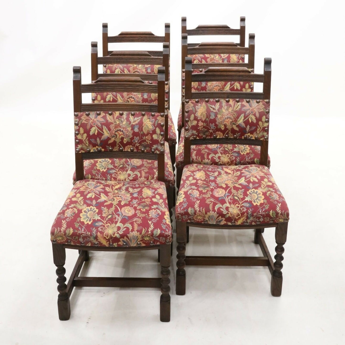 6 Old Charm Dining Chairs Tudor Brown Studded Upholstery FREE UK Delivery