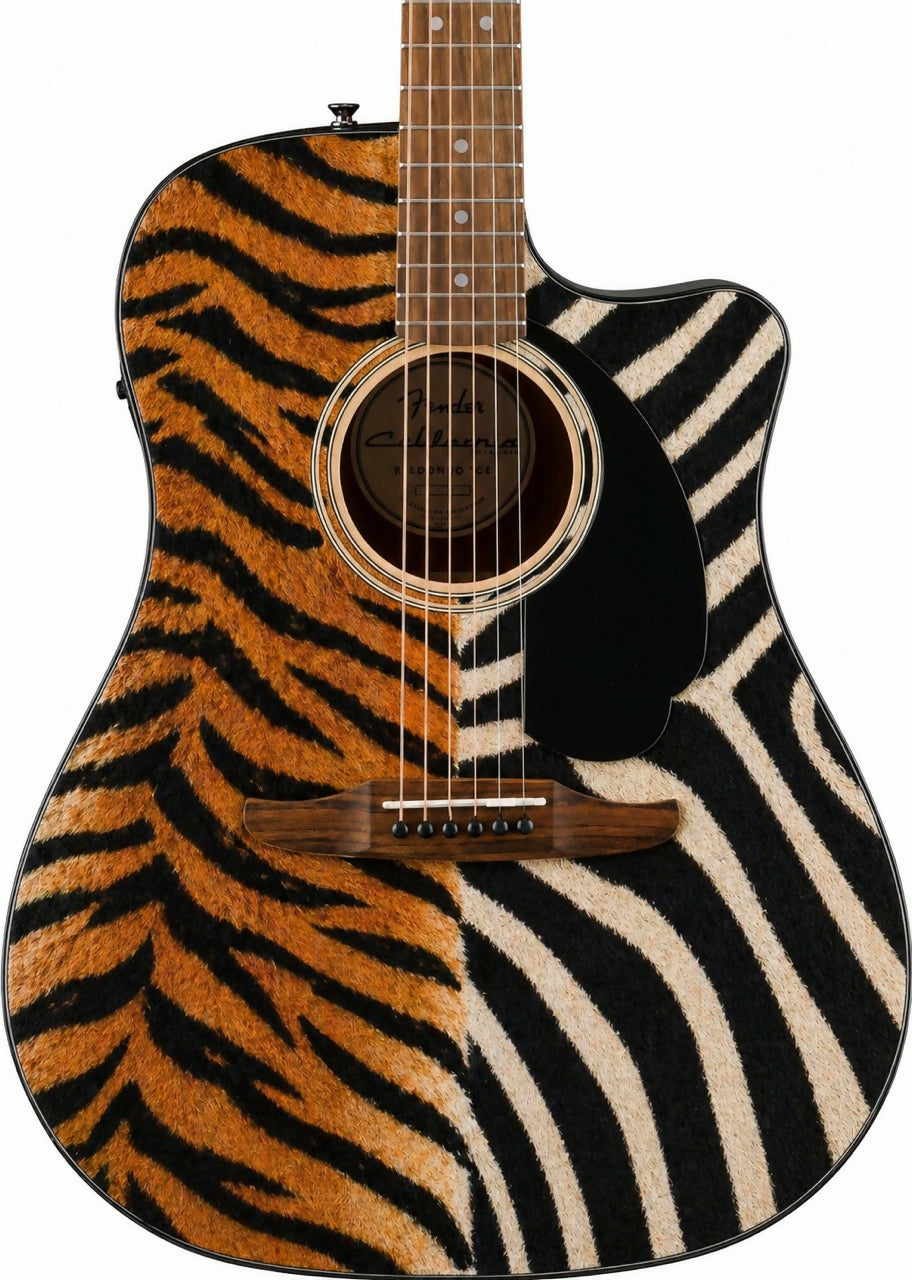Acoustic Electric Guitar Tiger Zebra Skin Design Fender Electro-Acoustic
