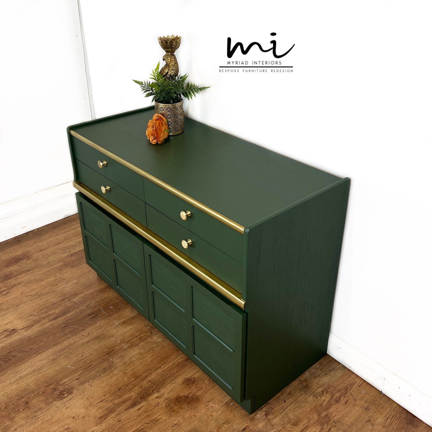 Made To Order - Mid century Nathan deep olive sideboard, retro console, cupboard, drawers