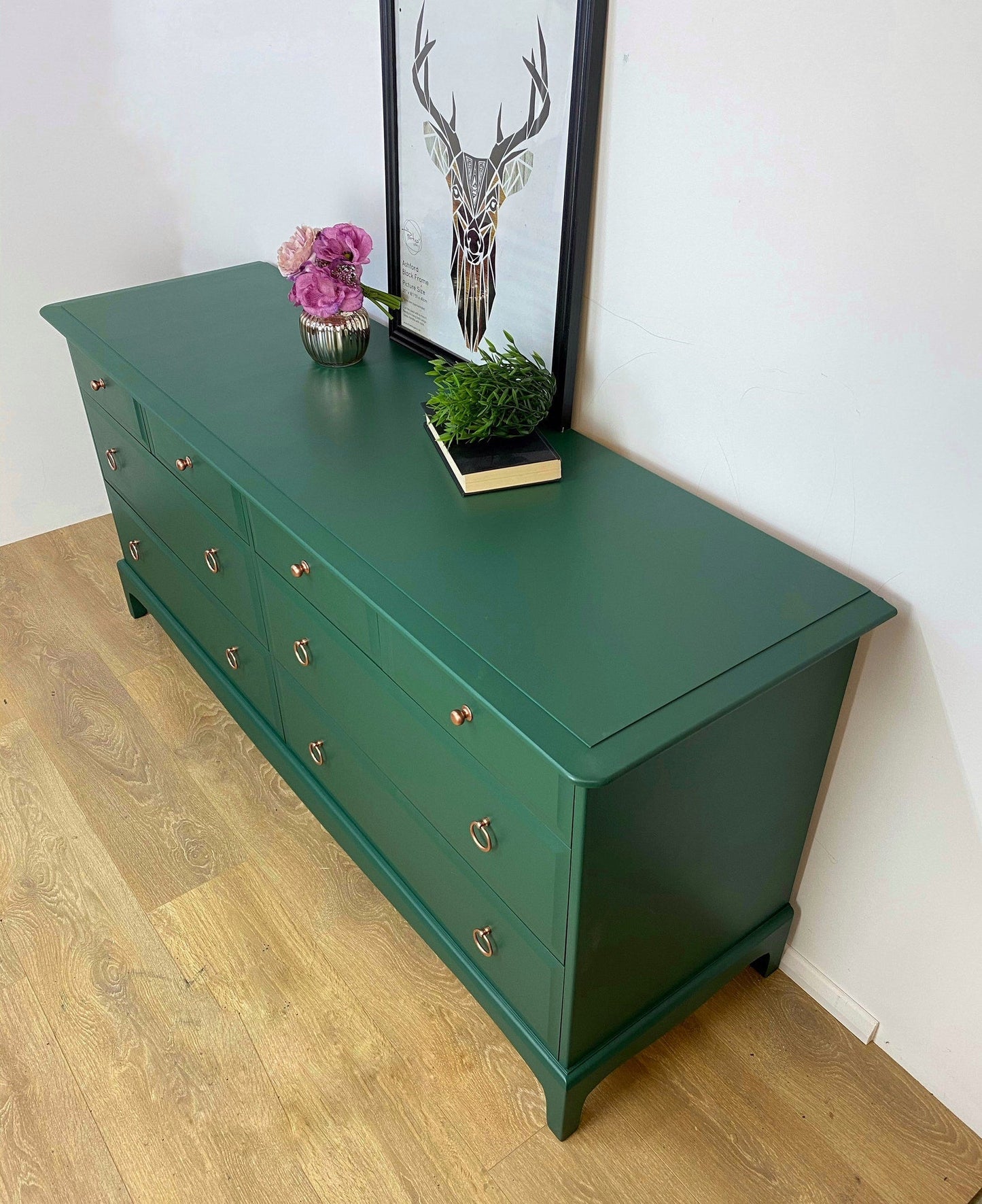 Refurbished vintage Stag Minstrel large captains Chest of drawers, green, dresser, sideboard, mid century