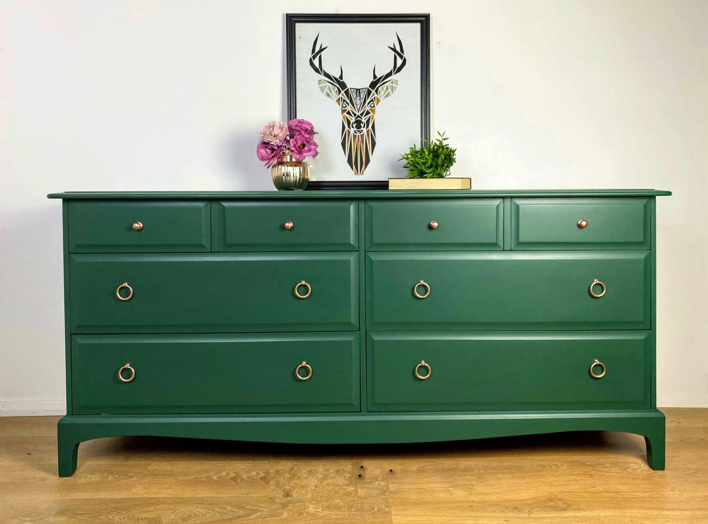 Refurbished vintage Stag Minstrel large captains Chest of drawers, green, dresser, sideboard, mid century