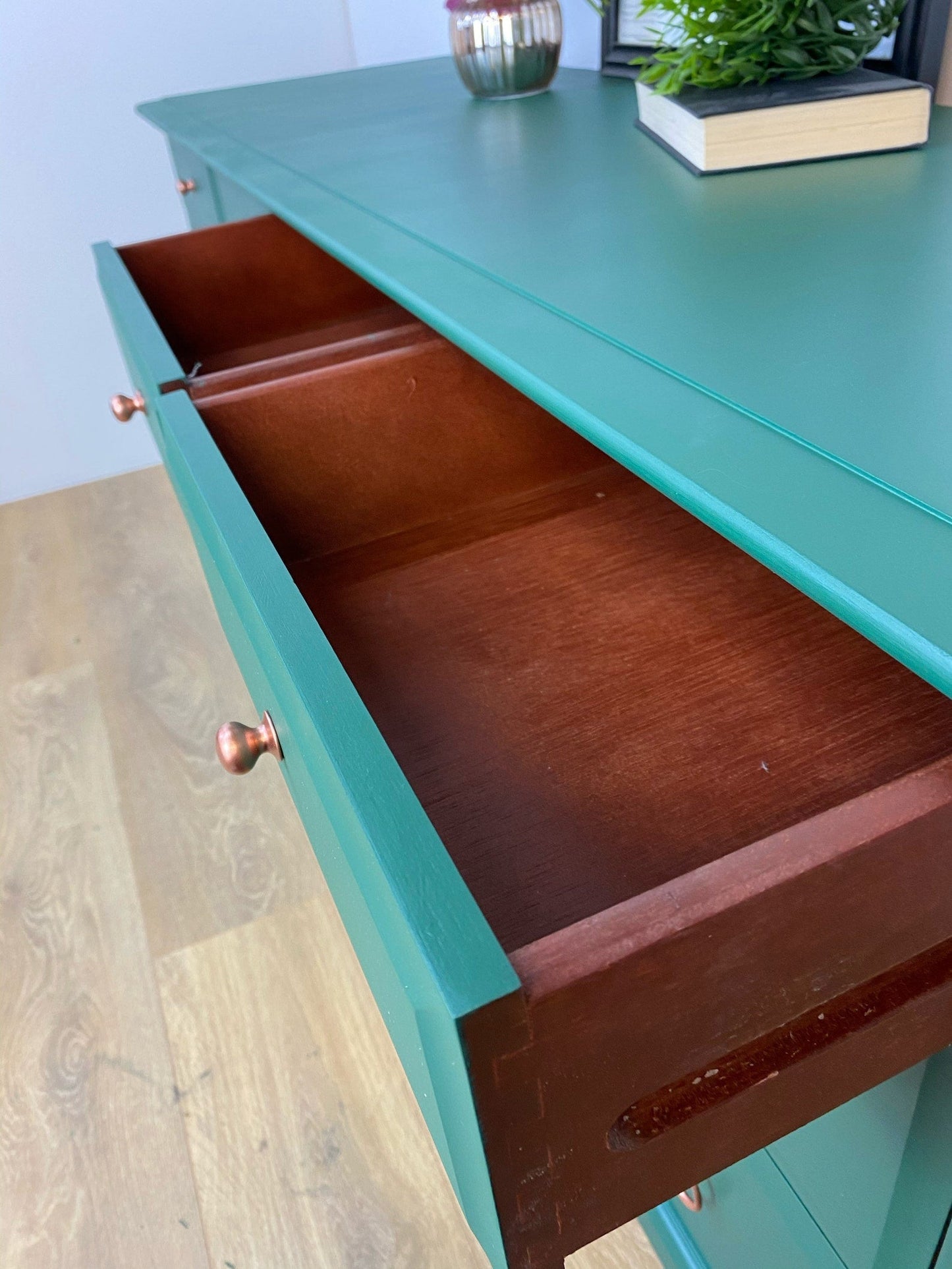 Refurbished vintage Stag Minstrel large captains Chest of drawers, green, dresser, sideboard, mid century