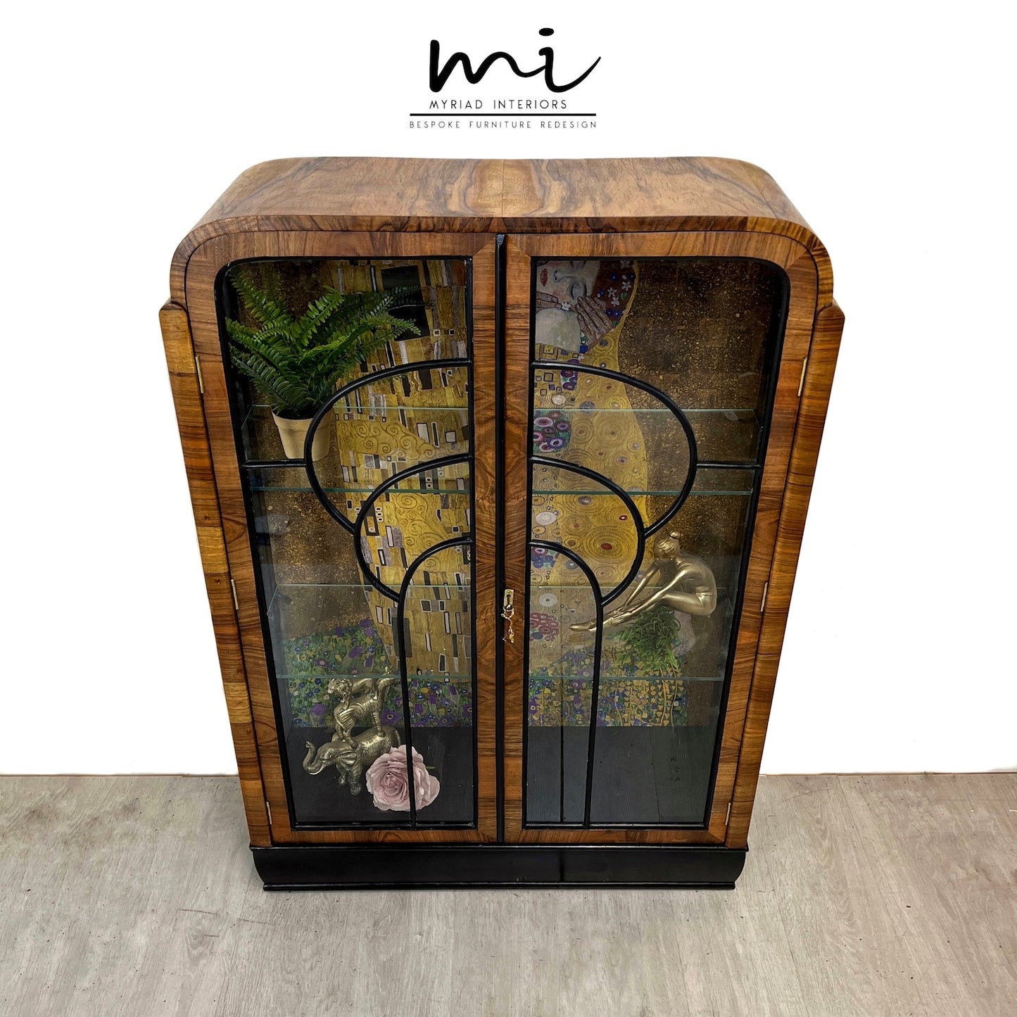 Made To Order Art deco display cabinet, Gustav Klimt The Kiss, vintage sideboard, glass cocktail cabinet, drinks cabinet
