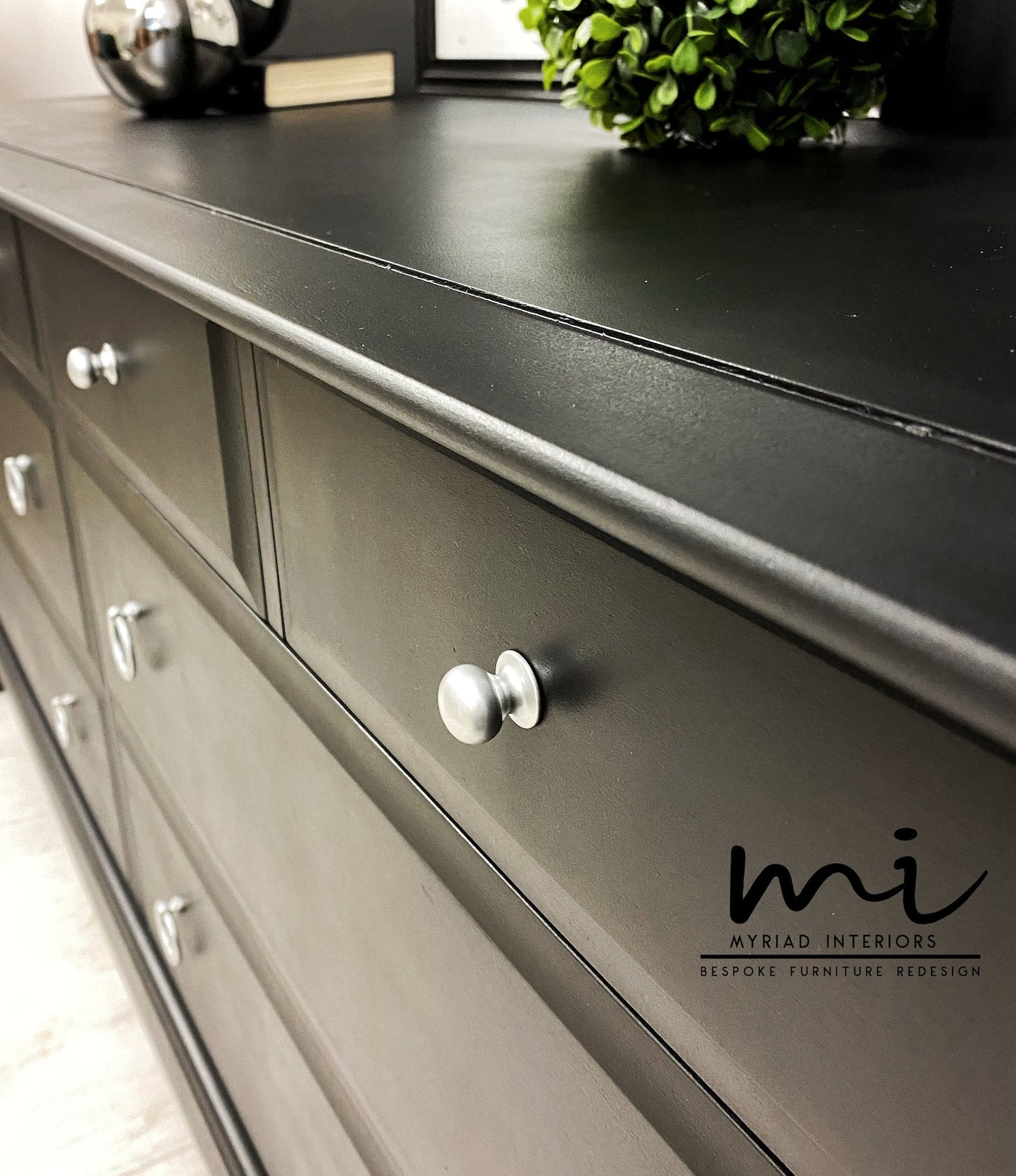Refurbished vintage Stag Minstrel captains chest of drawers, black, dresser, extended large sideboard mid century