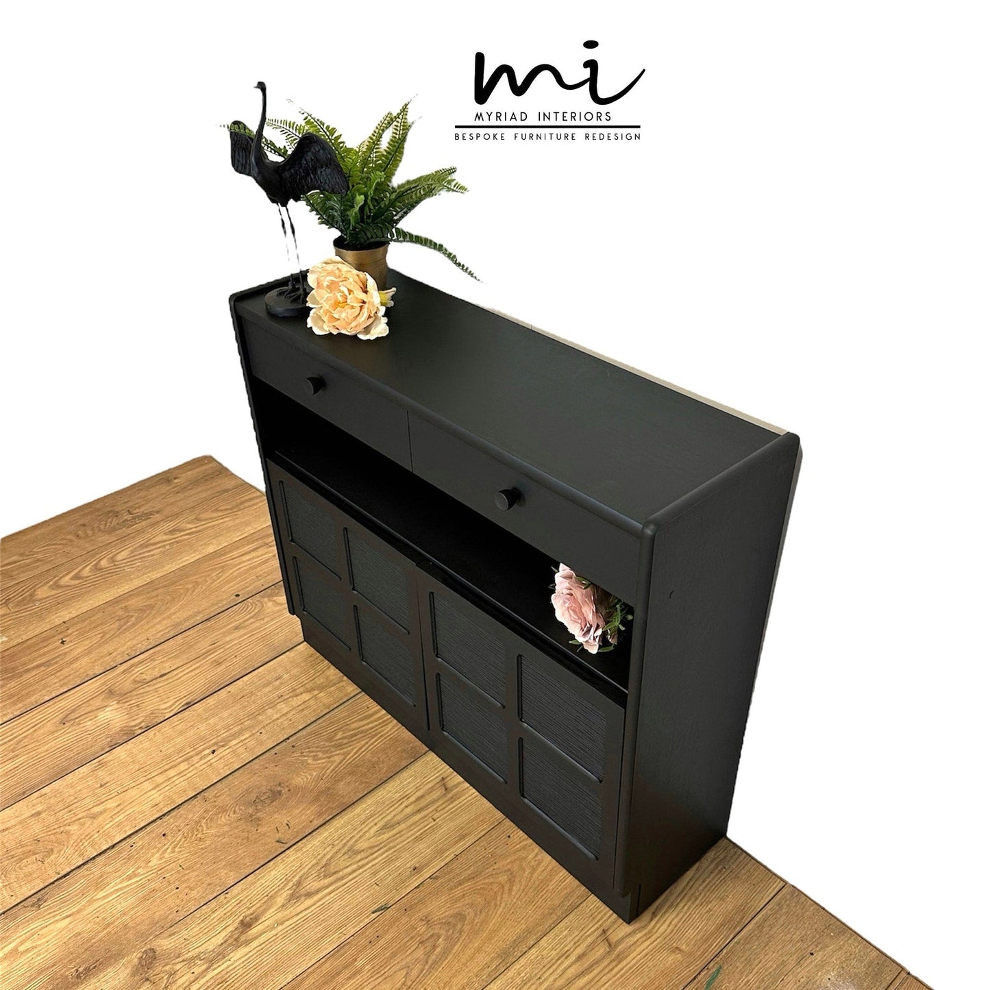 Refurbished rare mid century Nathan black sideboard, retro hallway table, teak console, vintage, slim, narrow