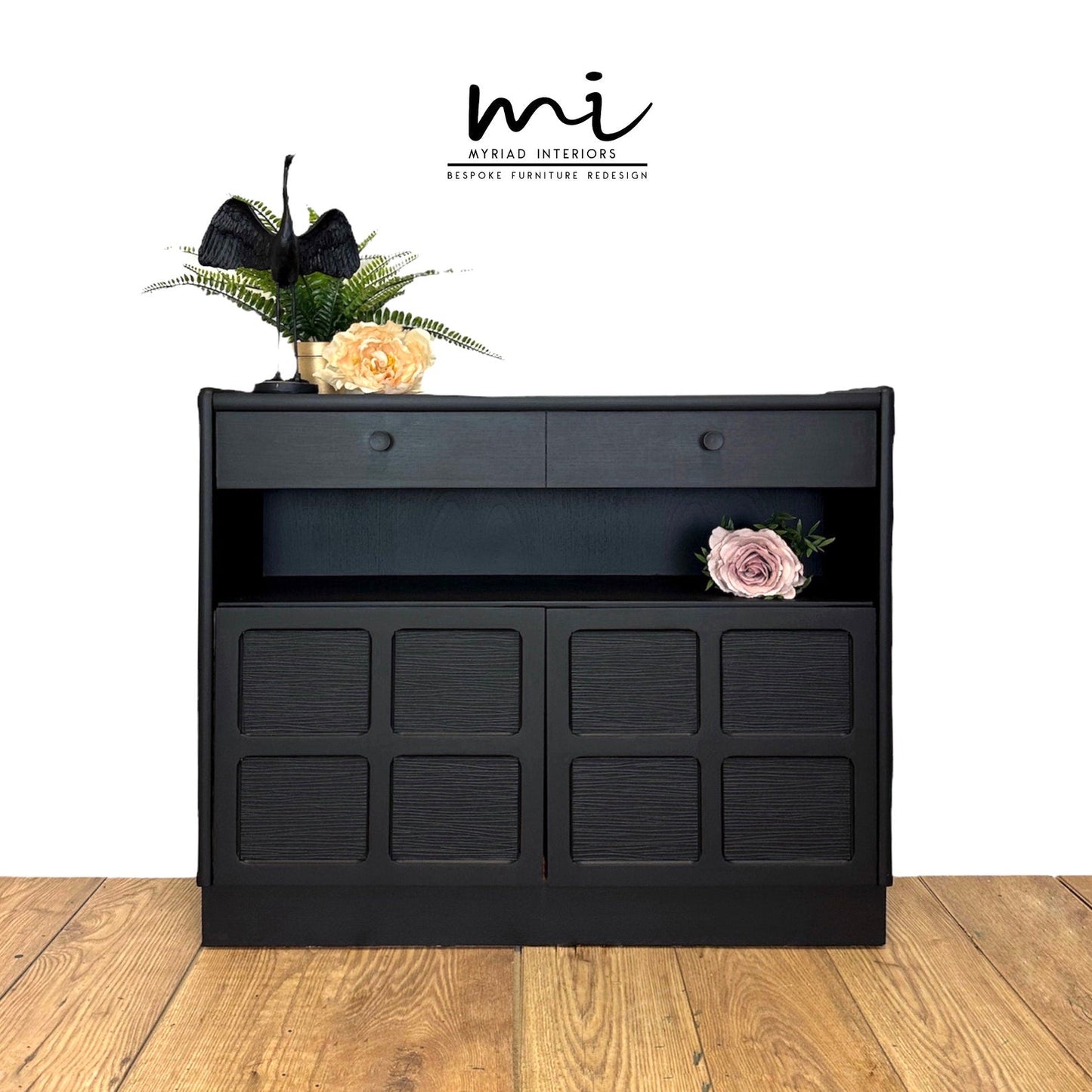 Refurbished rare mid century Nathan black sideboard, retro hallway table, teak console, vintage, slim, narrow