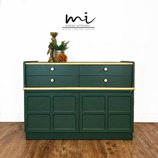Made To Order - Mid century Nathan deep olive sideboard, retro console, cupboard, drawers