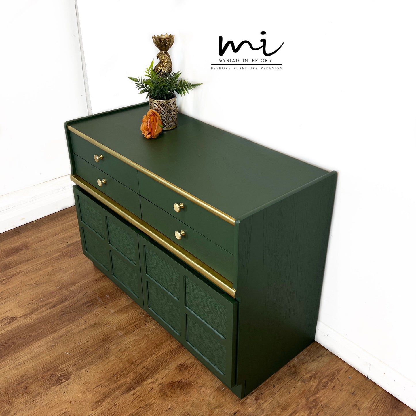 Made To Order - Mid century Nathan deep olive sideboard, retro console, cupboard, drawers