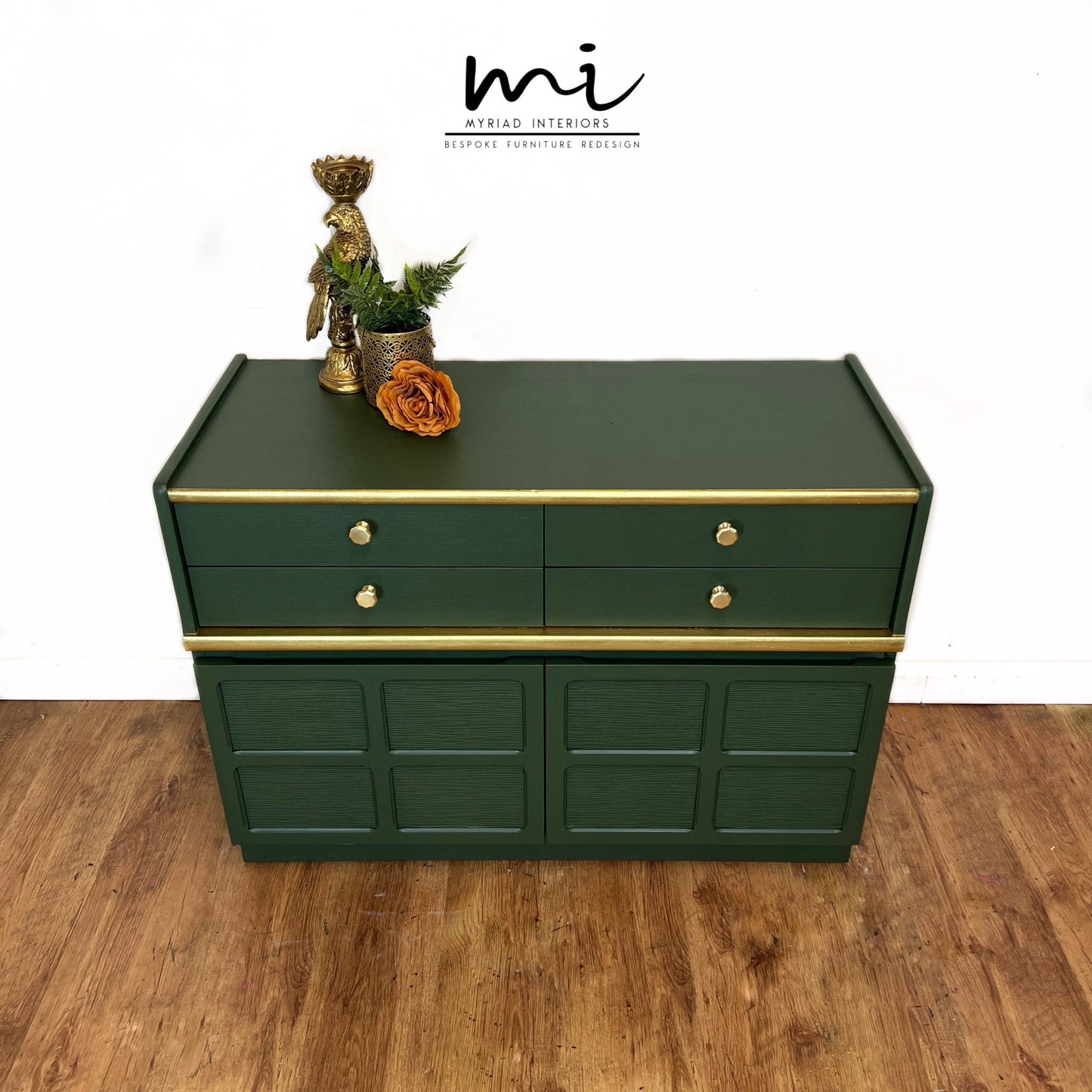 Made To Order - Mid century Nathan deep olive sideboard, retro console, cupboard, drawers