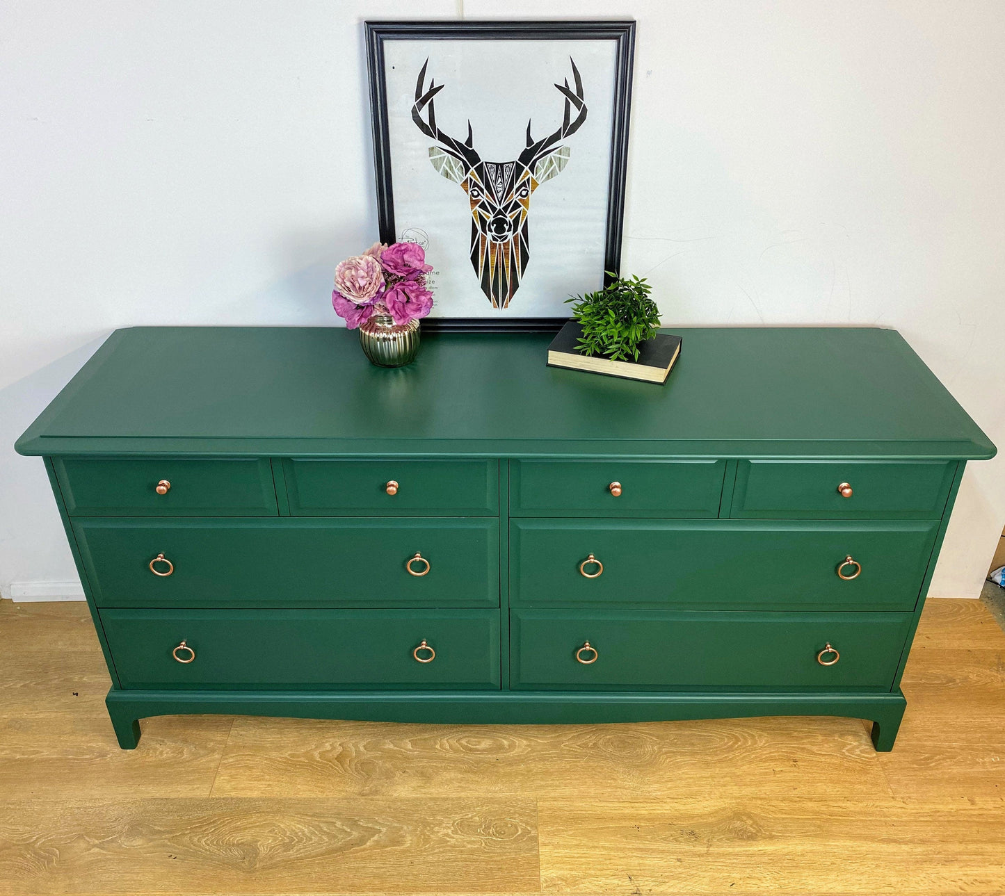 Refurbished vintage Stag Minstrel large captains Chest of drawers, green, dresser, sideboard, mid century