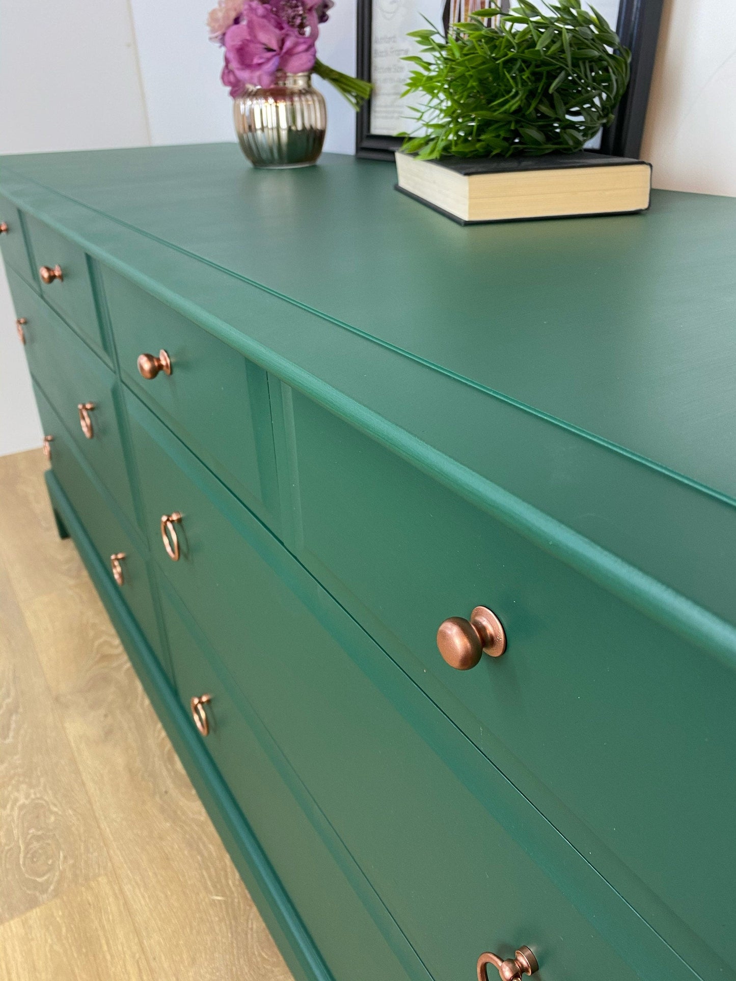 Refurbished vintage Stag Minstrel large captains Chest of drawers, green, dresser, sideboard, mid century