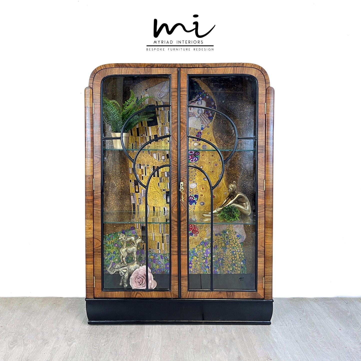 Made To Order Art deco display cabinet, Gustav Klimt The Kiss, vintage sideboard, glass cocktail cabinet, drinks cabinet