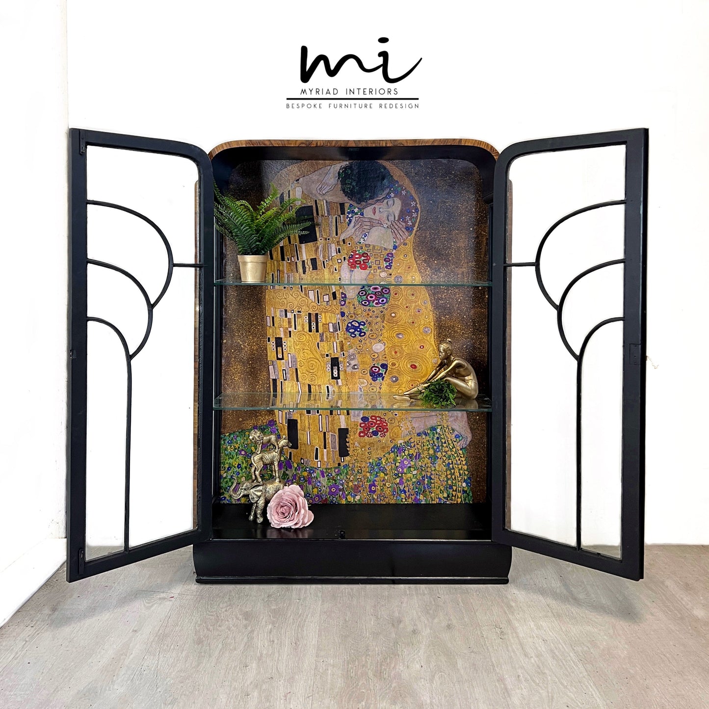 Made To Order Art deco display cabinet, Gustav Klimt The Kiss, vintage sideboard, glass cocktail cabinet, drinks cabinet