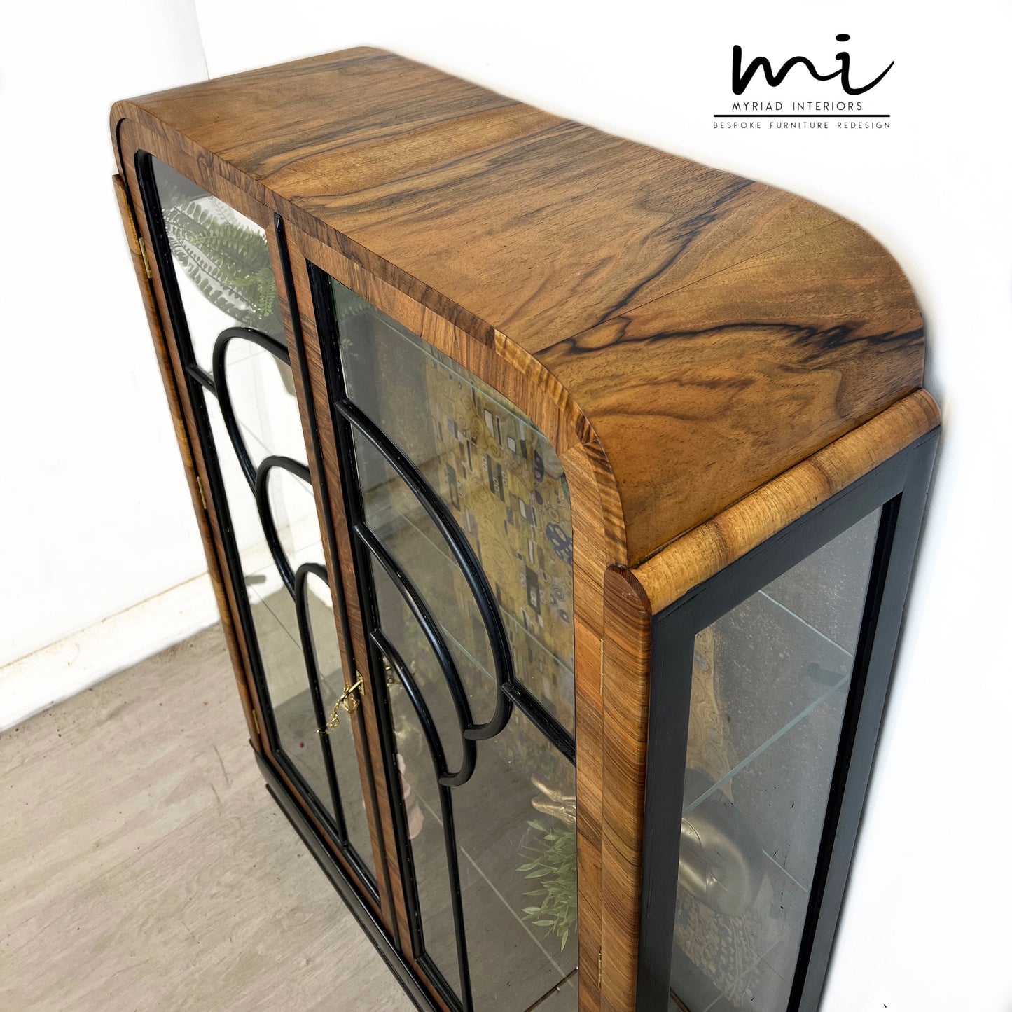 Made To Order Art deco display cabinet, Gustav Klimt The Kiss, vintage sideboard, glass cocktail cabinet, drinks cabinet