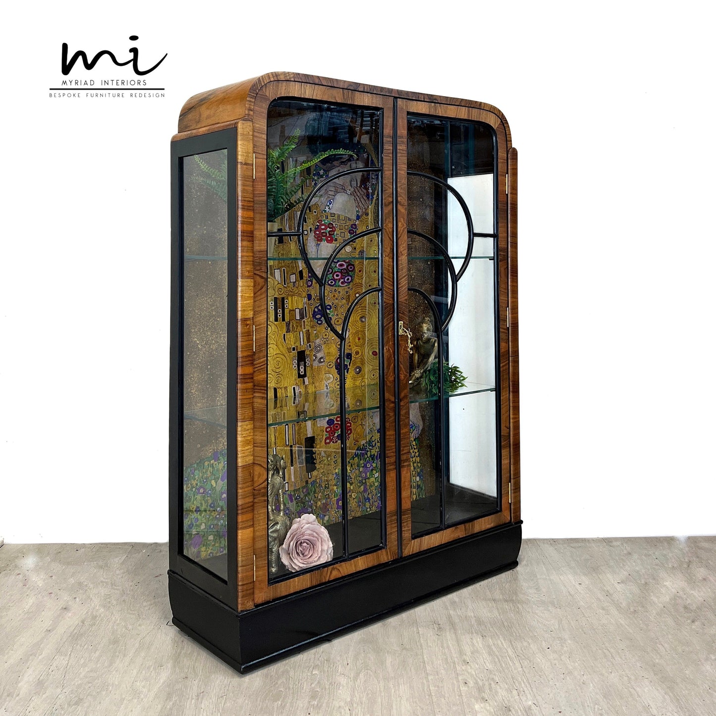 Made To Order Art deco display cabinet, Gustav Klimt The Kiss, vintage sideboard, glass cocktail cabinet, drinks cabinet