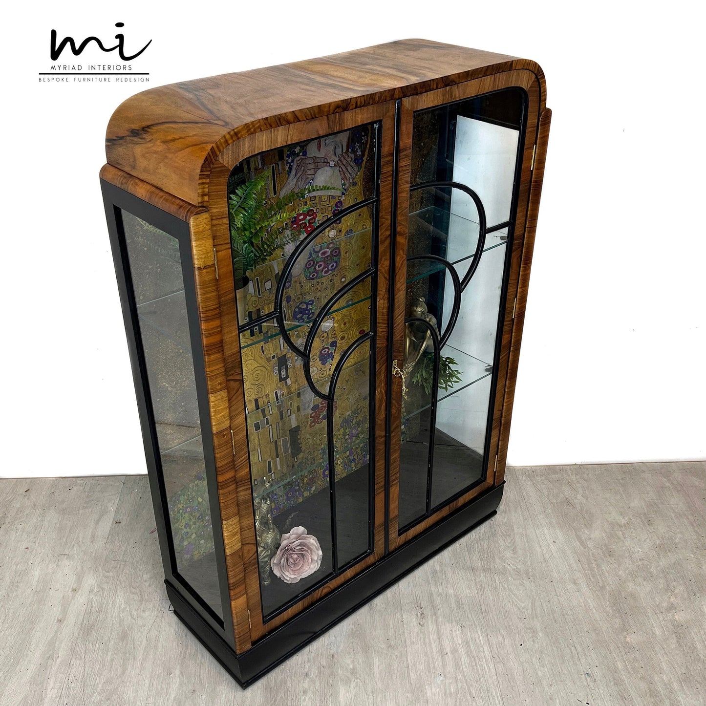 Made To Order Art deco display cabinet, Gustav Klimt The Kiss, vintage sideboard, glass cocktail cabinet, drinks cabinet