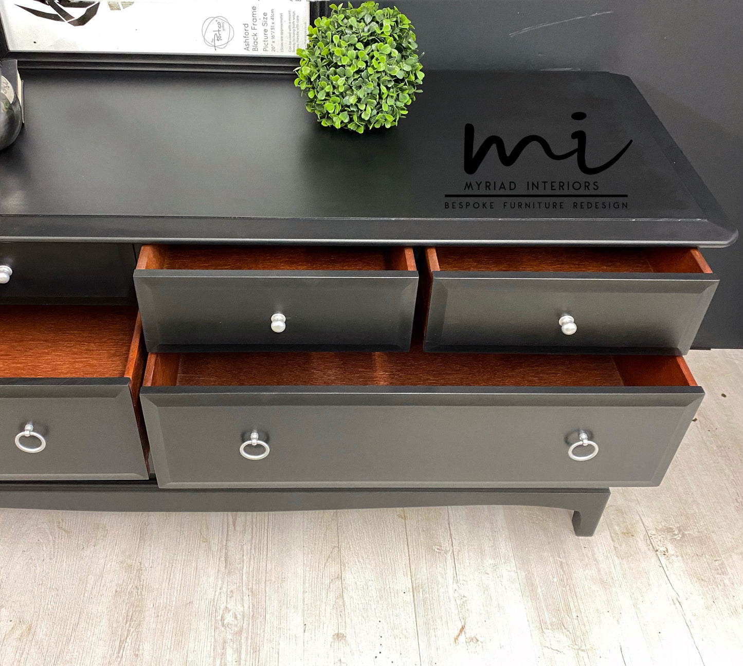 Refurbished vintage Stag Minstrel captains chest of drawers, black, dresser, extended large sideboard mid century