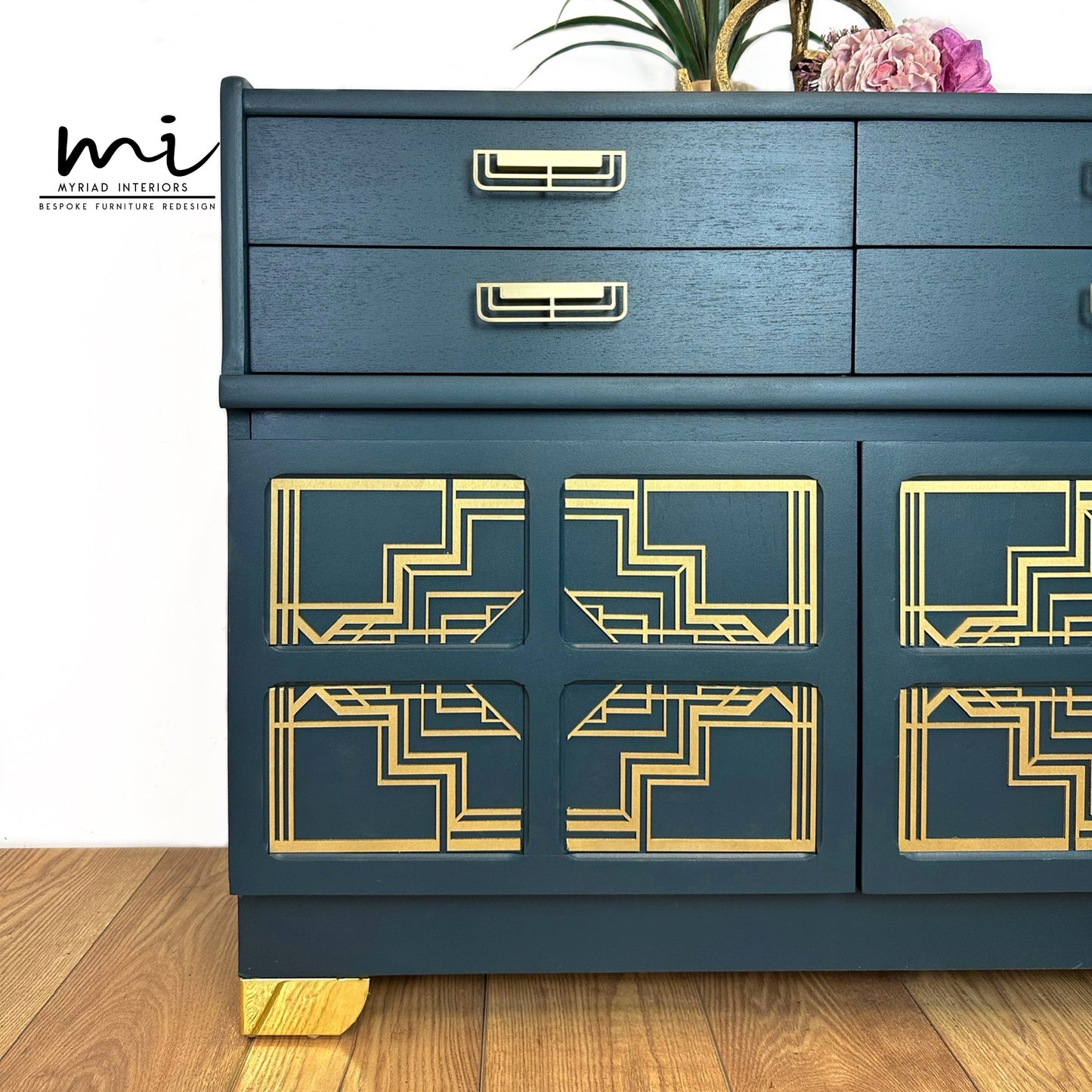 Nathan sideboard in deep teal, gold art deco, mid century, vintage, cocktail cabinet, media unit, dresser, retro
