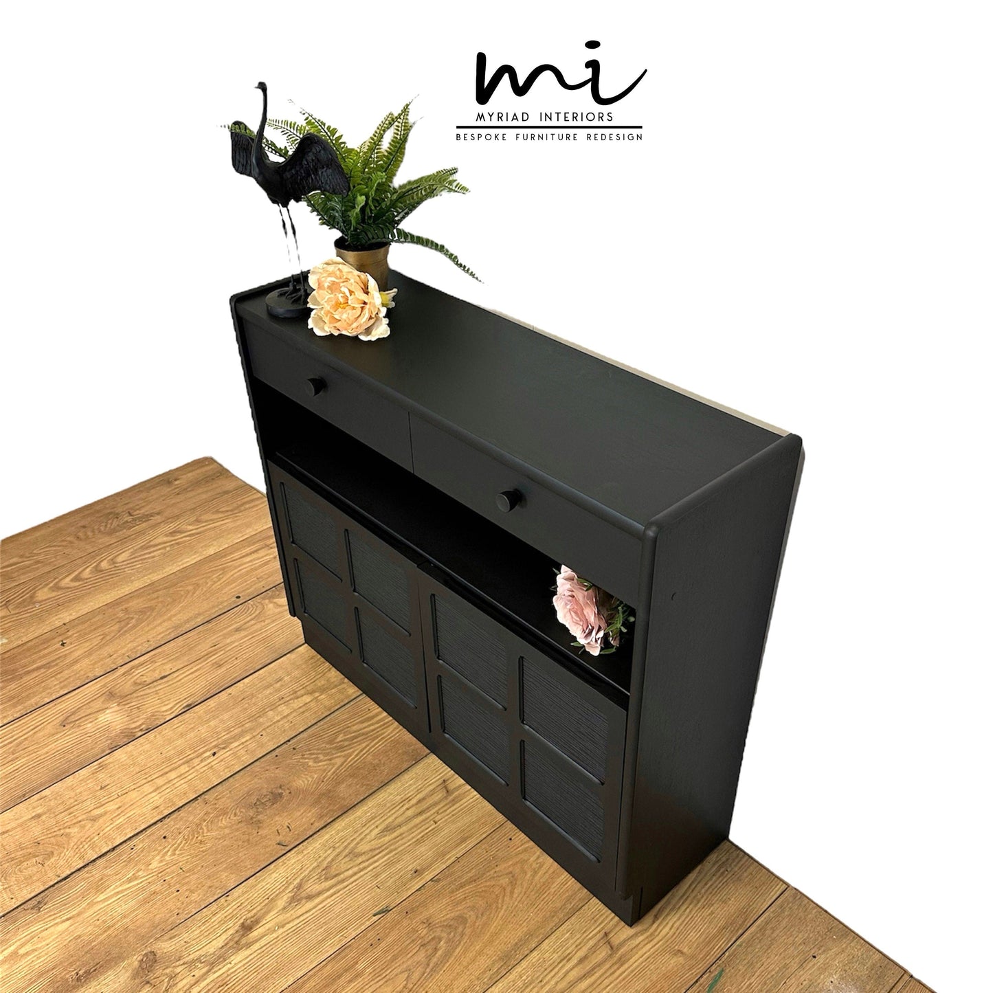 Refurbished rare mid century Nathan black sideboard, retro hallway table, teak console, vintage, slim, narrow