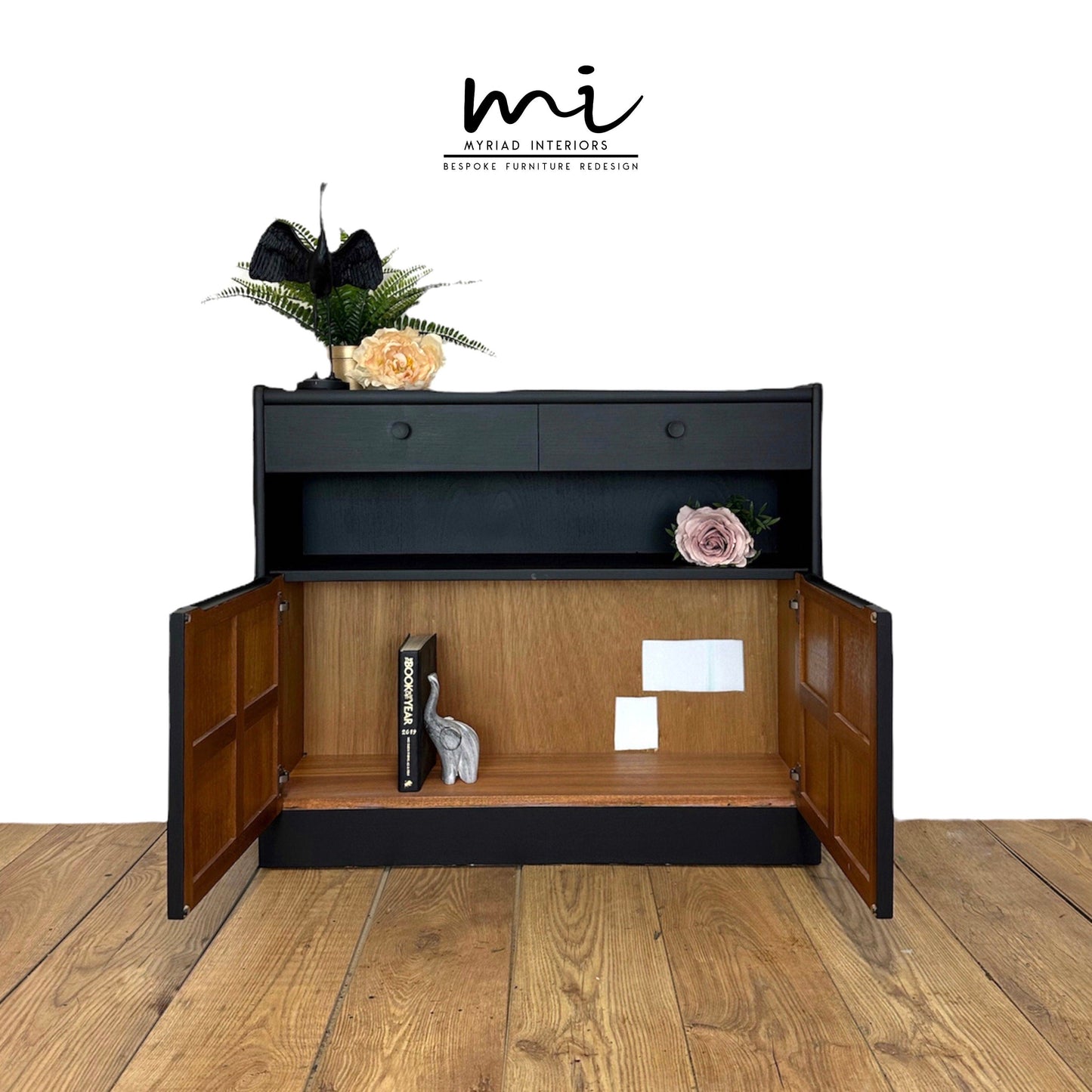 Refurbished rare mid century Nathan black sideboard, retro hallway table, teak console, vintage, slim, narrow