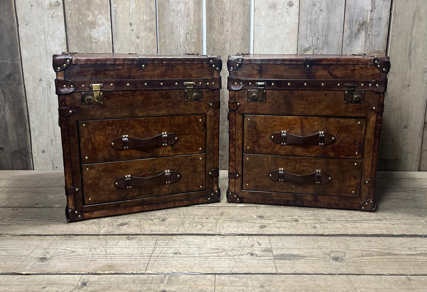 Luxury Large Bridle Leather Console Side Tables