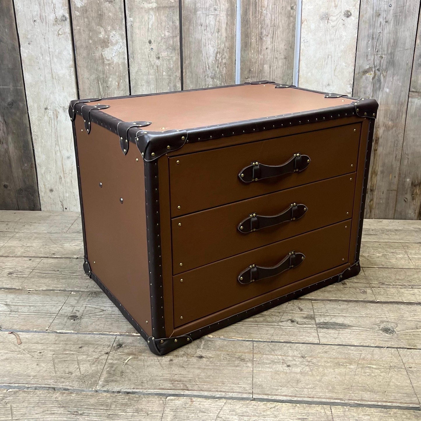 Nassau Luggage And Brandy Handmade Leather Nightstand Draw Set