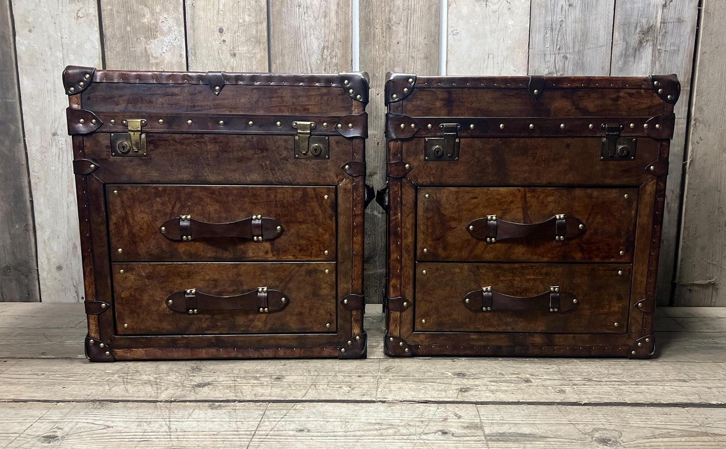 Luxury Large Bridle Leather Console Side Tables