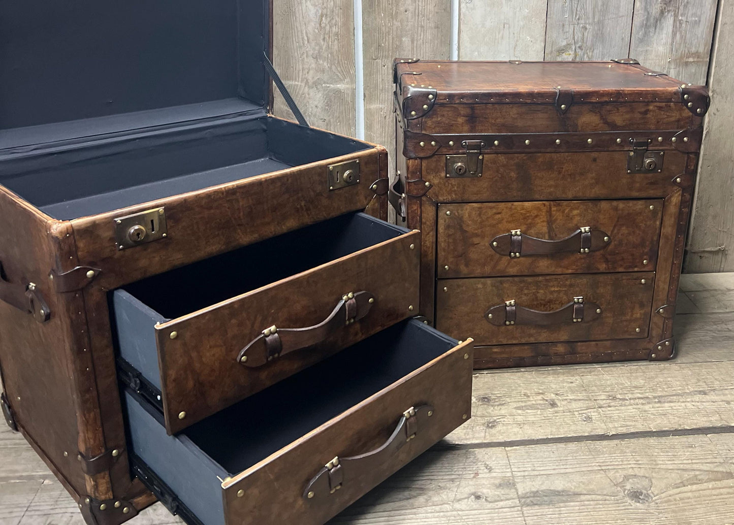 Luxury Large Bridle Leather Console Side Tables