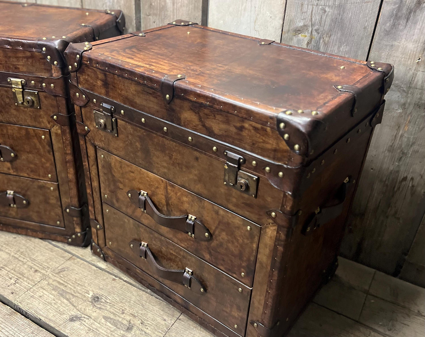 Luxury Large Bridle Leather Console Side Tables