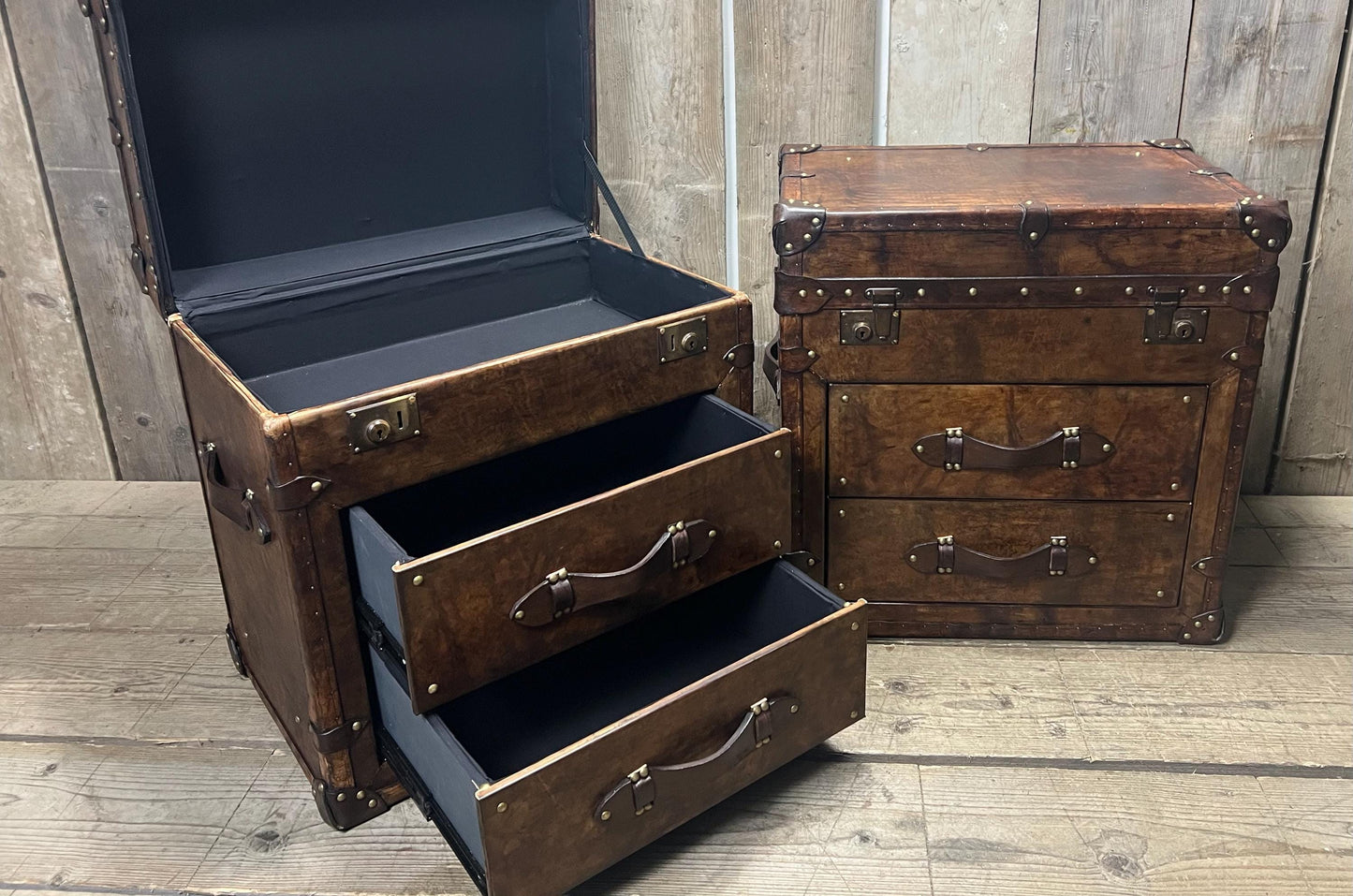 Luxury Large Bridle Leather Console Side Tables