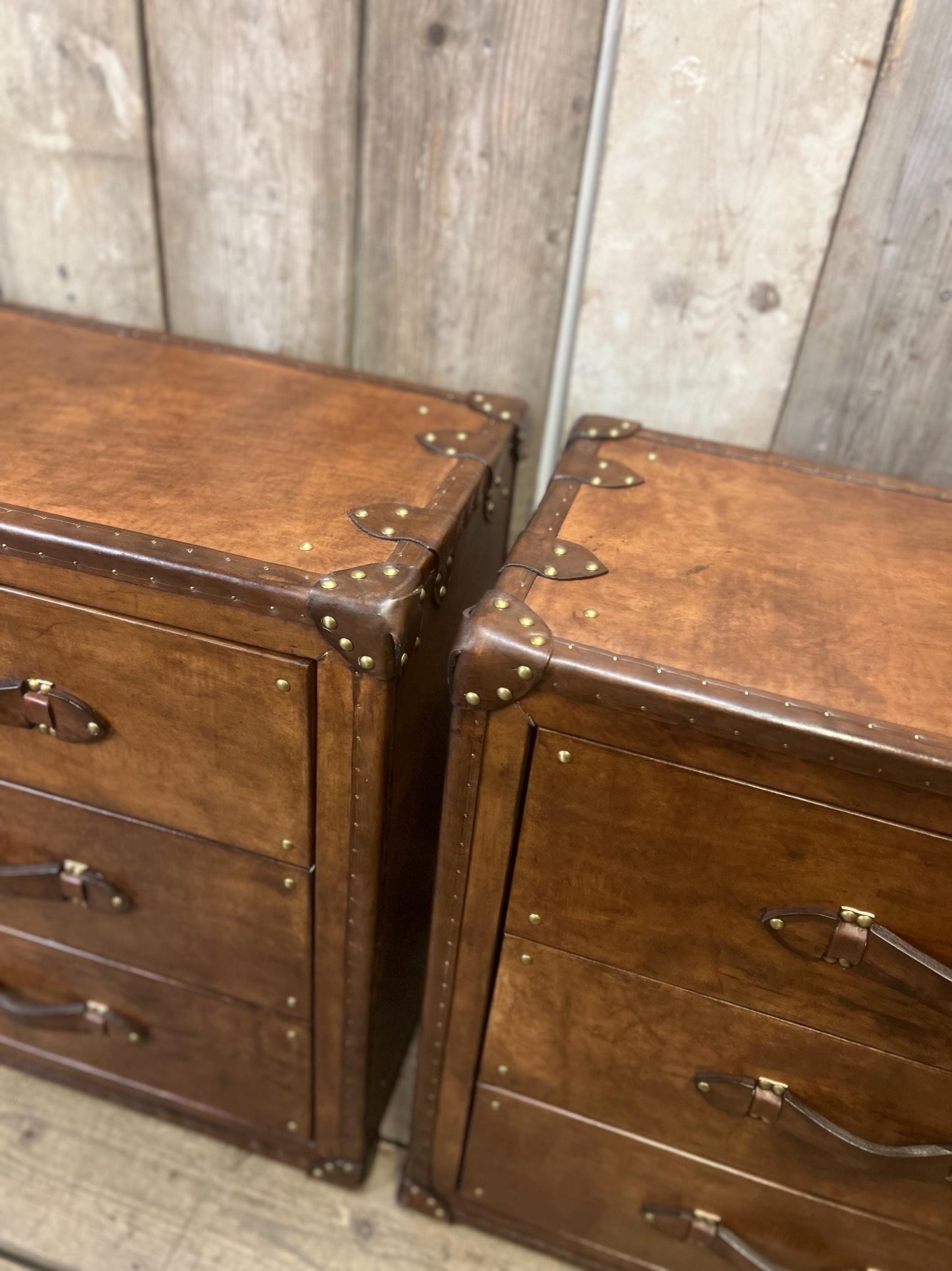 Luxury bedside bridle leather nightstands hand dyed