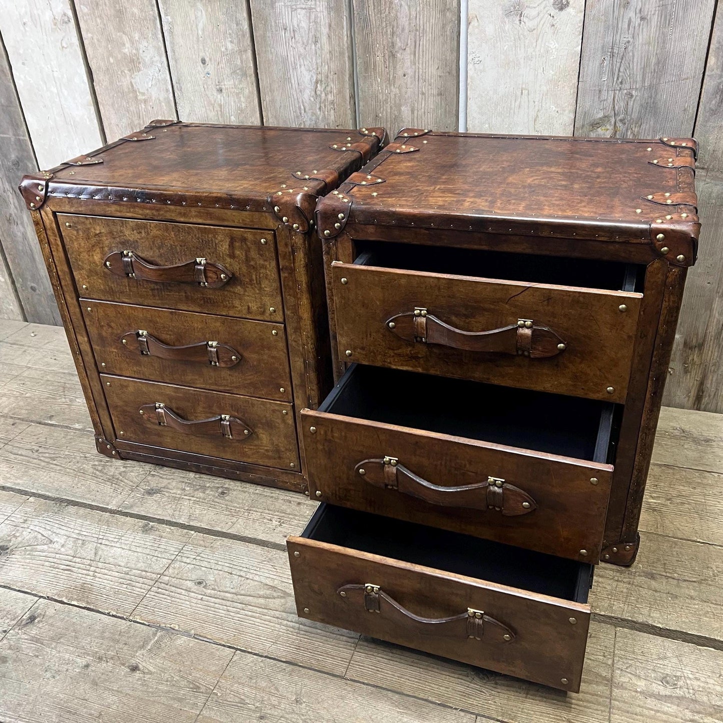 Luxury bedside bridle leather nightstands hand dyed