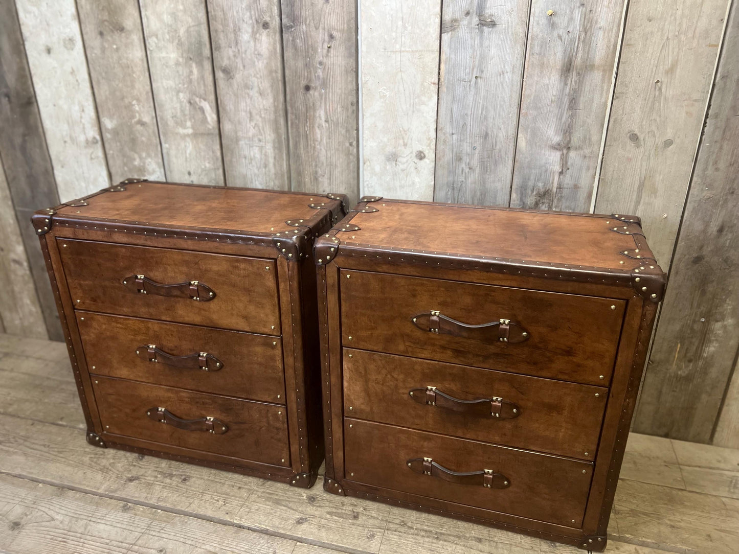 Luxury bedside bridle leather nightstands hand dyed