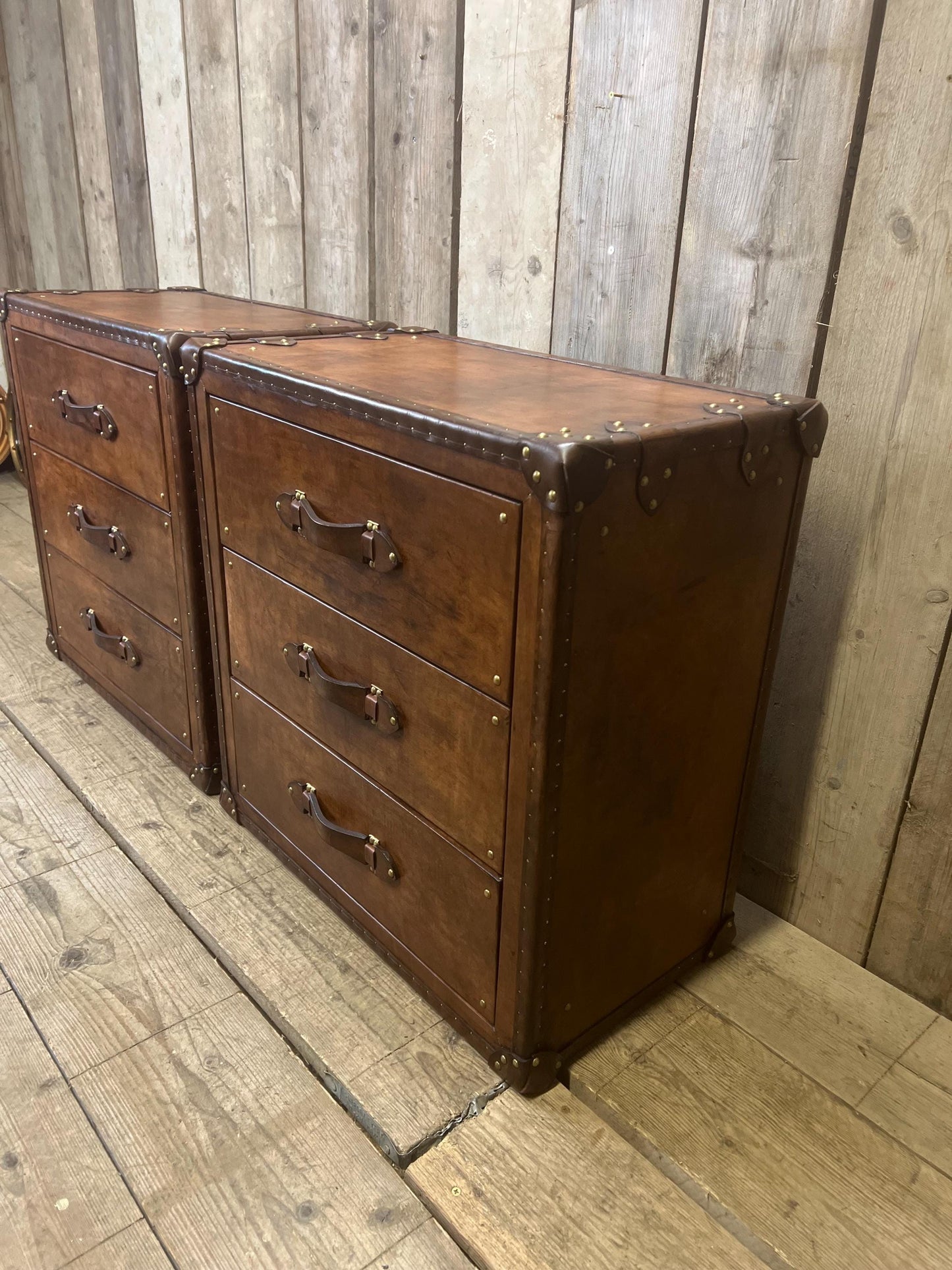 Luxury bedside bridle leather nightstands hand dyed