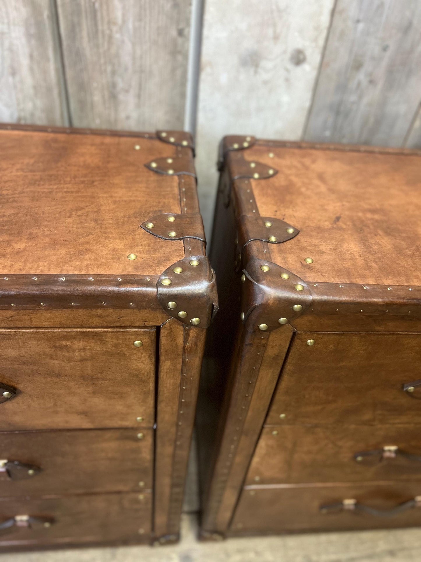 Luxury bedside bridle leather nightstands hand dyed