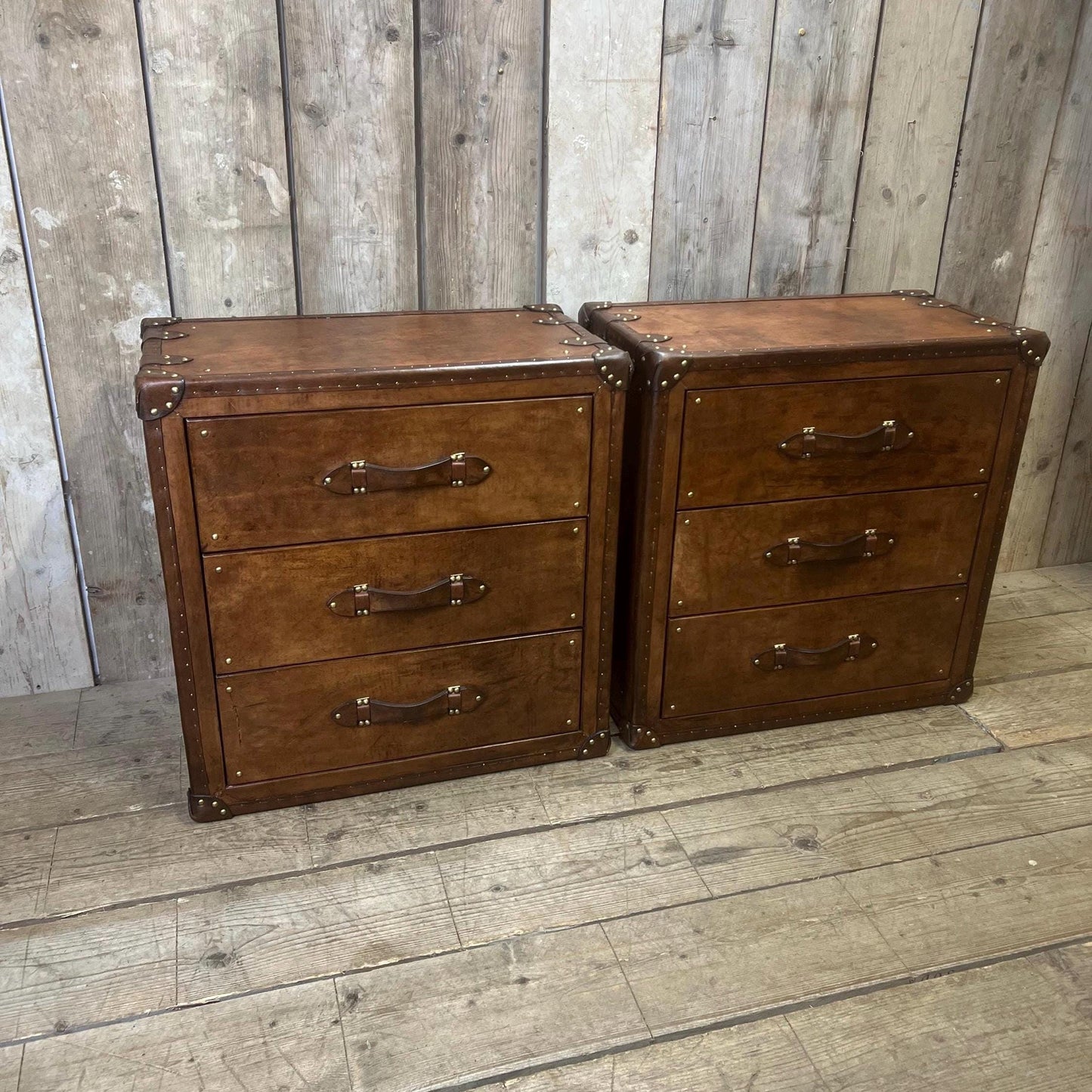 Luxury bedside bridle leather nightstands hand dyed