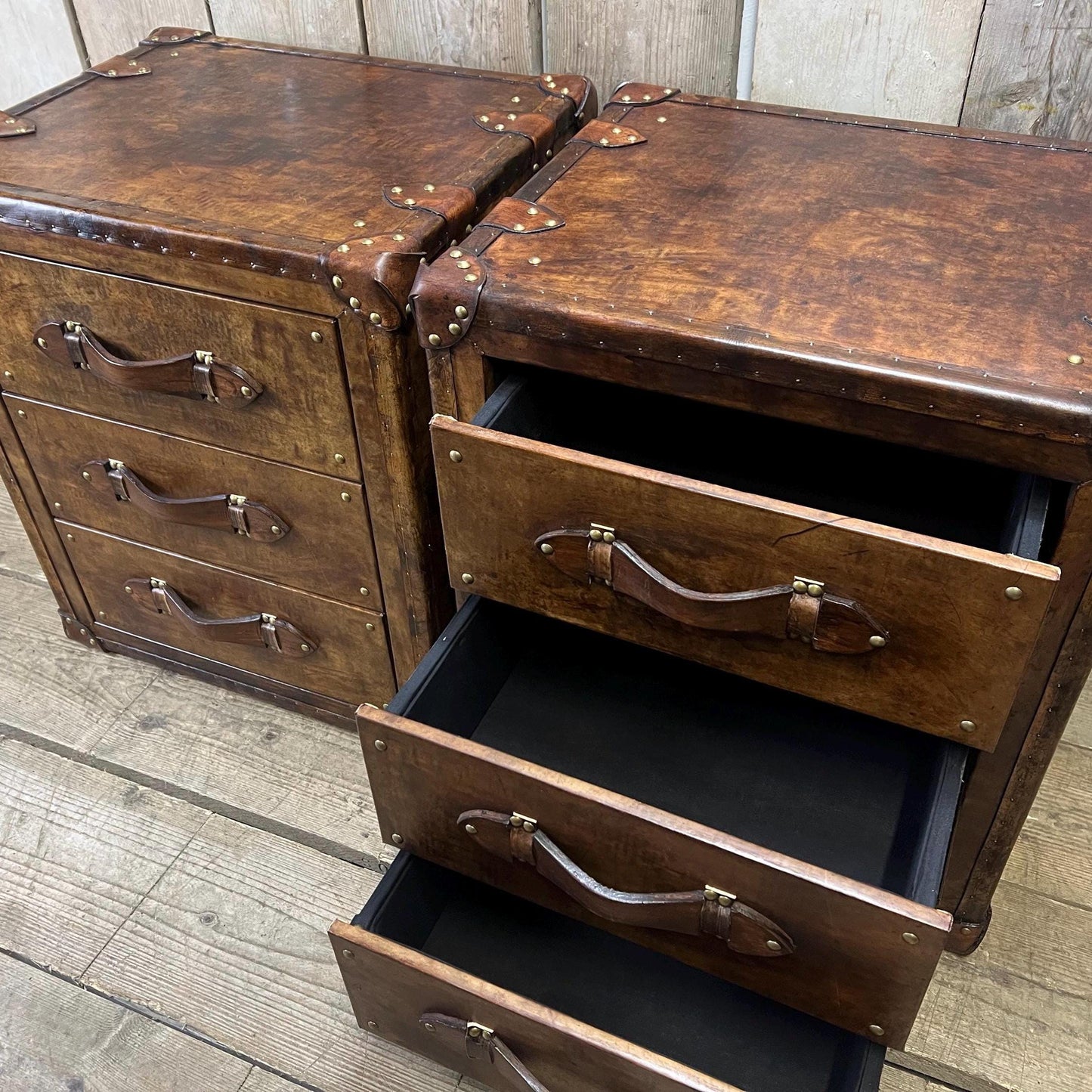 Luxury bedside bridle leather nightstands hand dyed