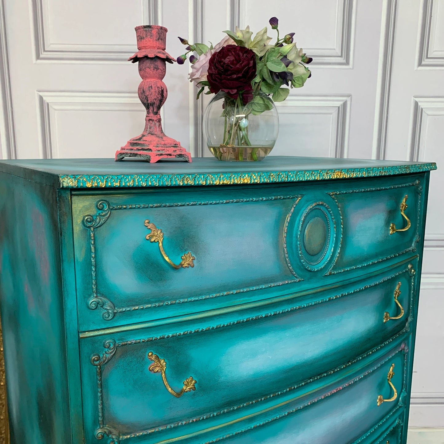 Upcycled Chest of Drawers French Style Drawers Moody Turquoise Colour