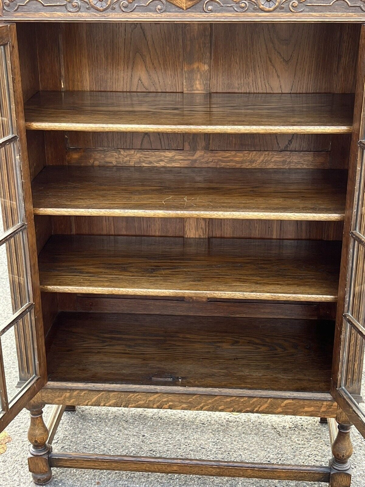 Vintage Edwardian Oak Bookcase Display Cabinet