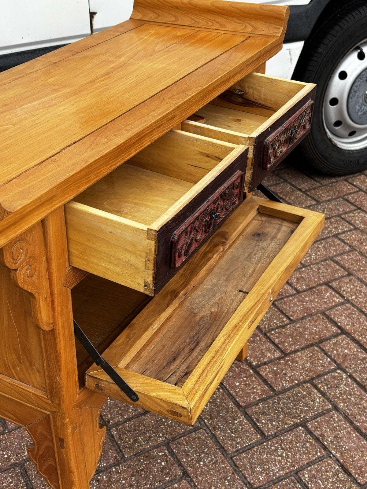 Oriental Console Table With 2 Drawers And A Cupboard.