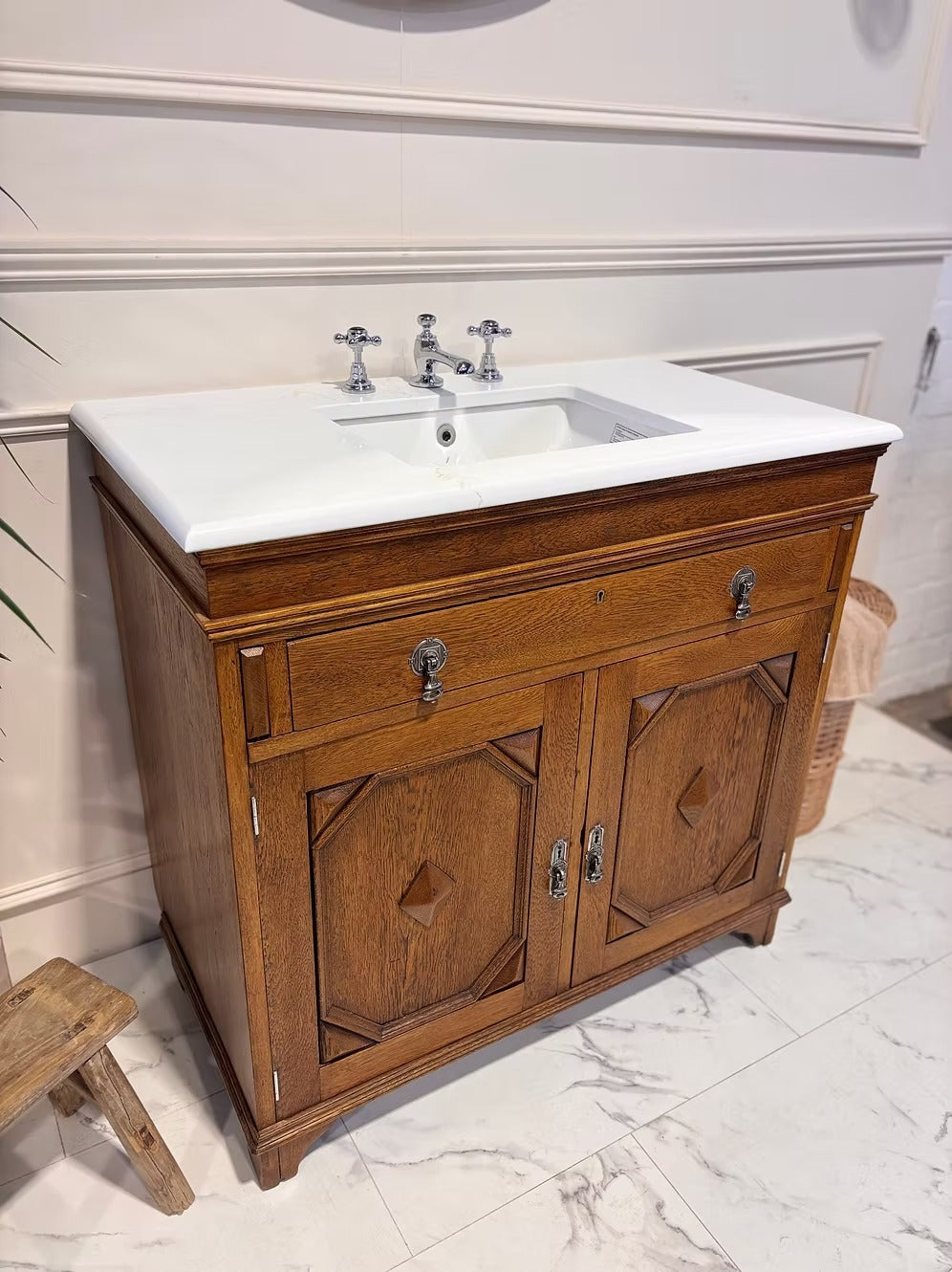 Wooden Carved Vintage Vanity Unit