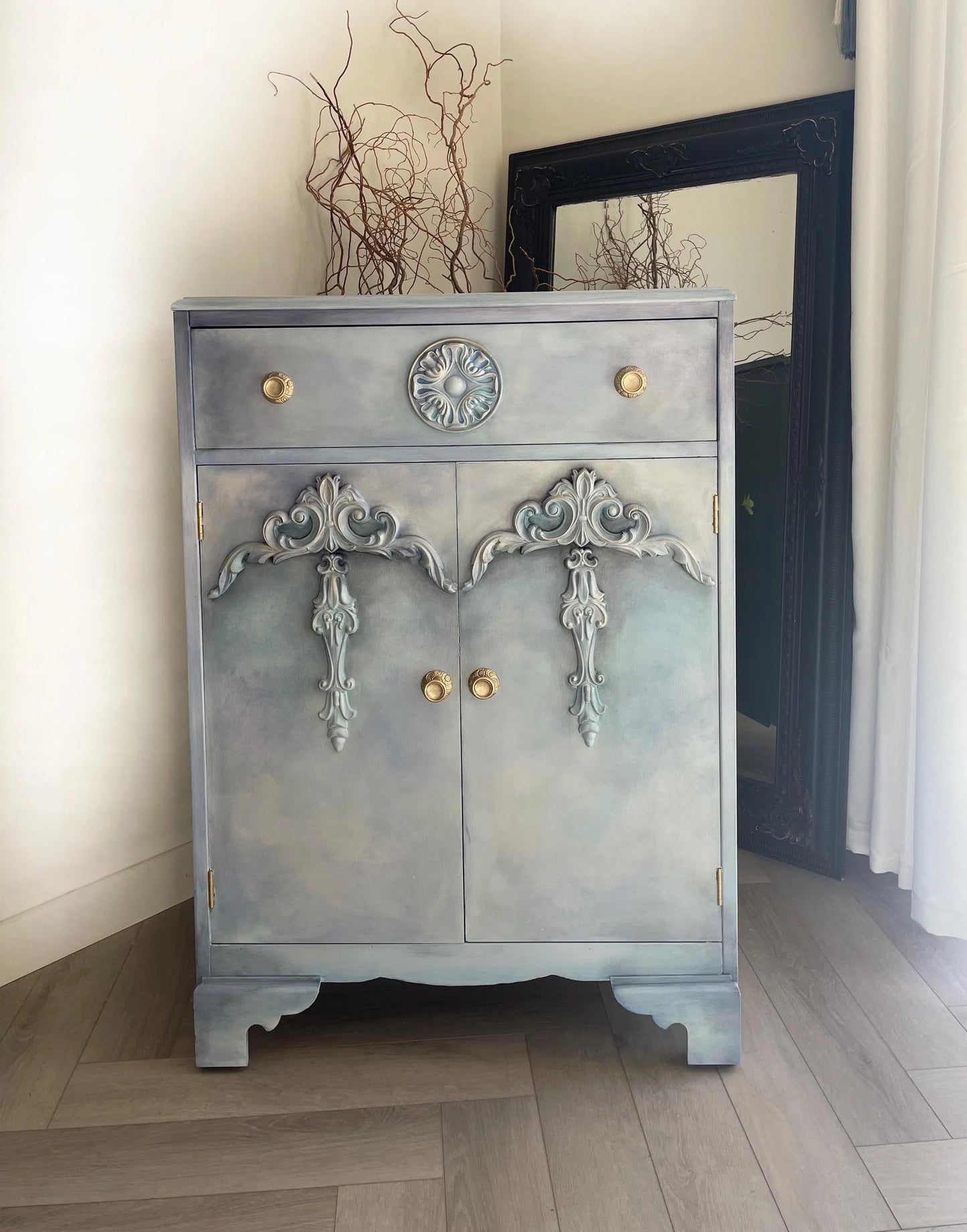 Vintage Tallboy Cabinet: Hand Painted Blue