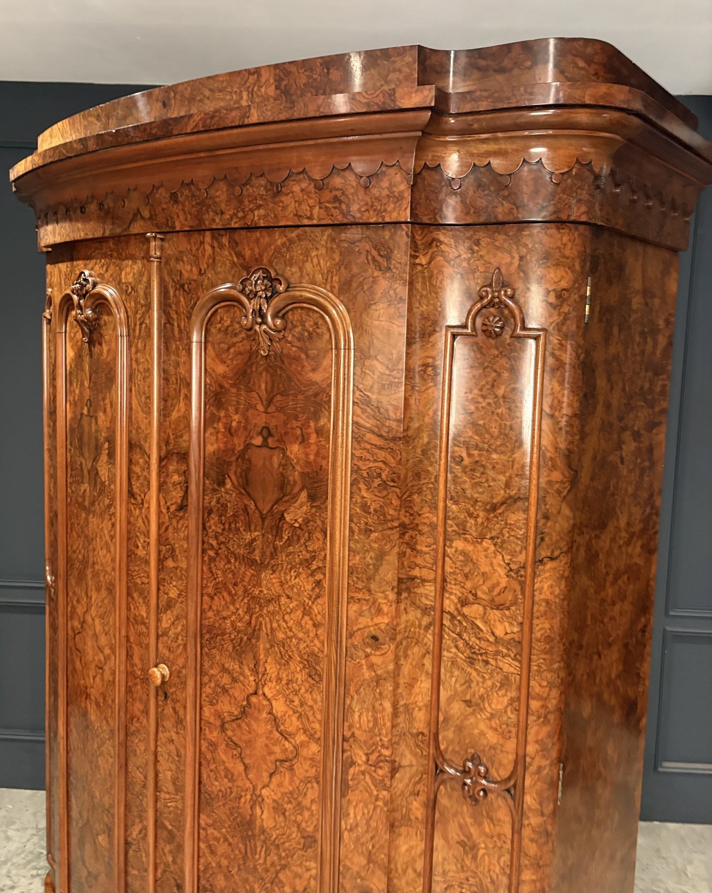 Large Victorian Bow Front Walnut Art Deco Wardrobe