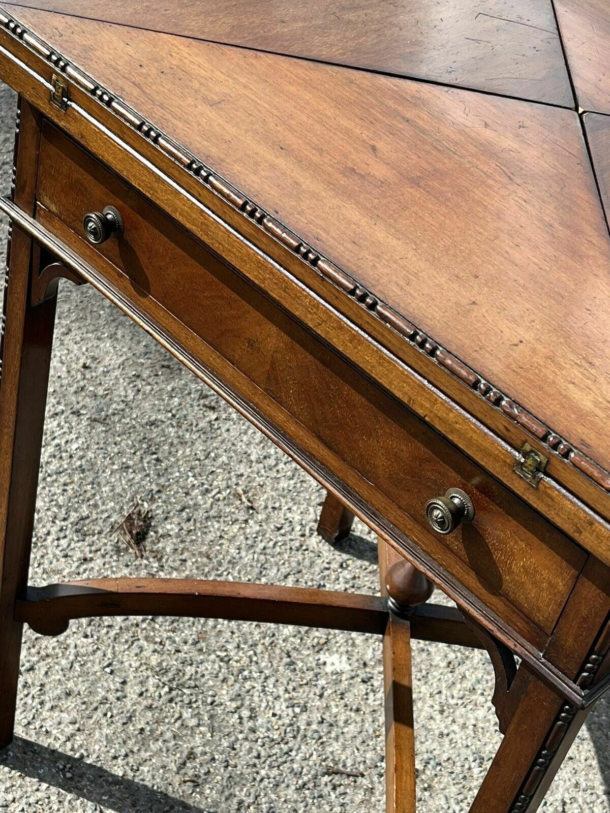Vintage Victorian Mahogany Games Table , Green Baized Playing Area With Counter Holders