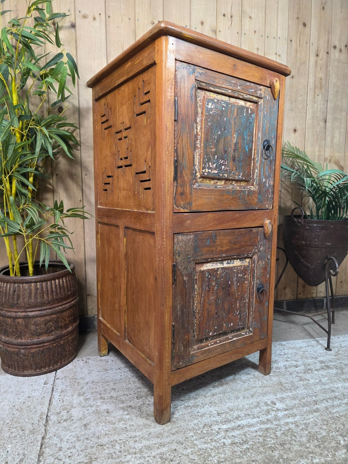 Tall Vintage Indian Wooden Free Standing Bathroom Kitchen Cupboard Cabinet